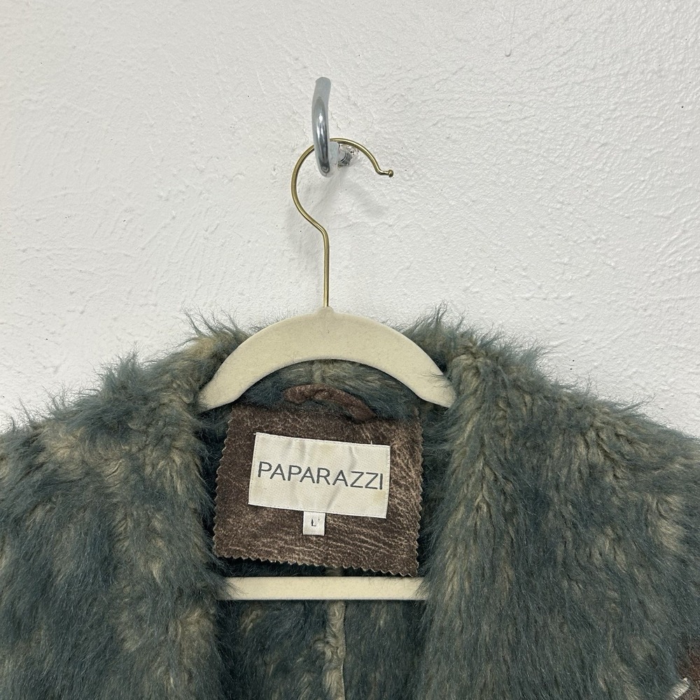 Vintage Y2K Paparazzi Brown Faux Fur Vest Western Hippie Waist Coat Sz M Button - Picture 4 of 9